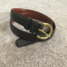 Vintage Coach Black Leather Belt Brass buckle Med, holes 28-32 in, 1"