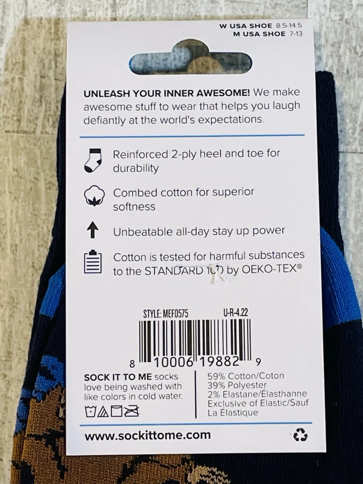 Calcetines Sock It To Me para Hombres Azul Talla 7-13 Meditación Pie Grande NUEVO en Paquete Foto 4 de 4