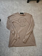 Men's Harley Davidson Long Sleeve 100% Cotton T-Shirt Beige Made in USA