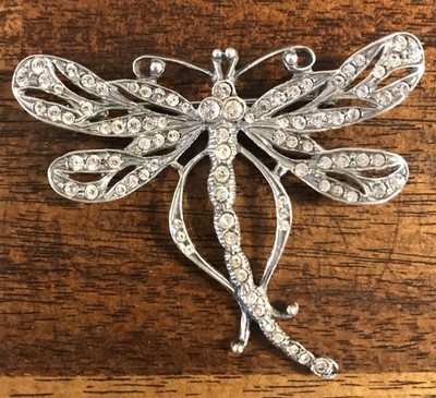 Silber Sterling 925 Libelle Brosche Anhänger mit Zirkonia 2'' - 9,1 Gramm