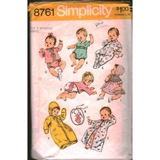 Vintage Simplicity 8761 Babies Layette Sewing Pattern Sz 6 Months Dress Bunting