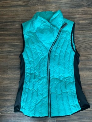 Calvin Klein Performance Womens M Quilted Puffer Vest Turquoise Black Full Zip
