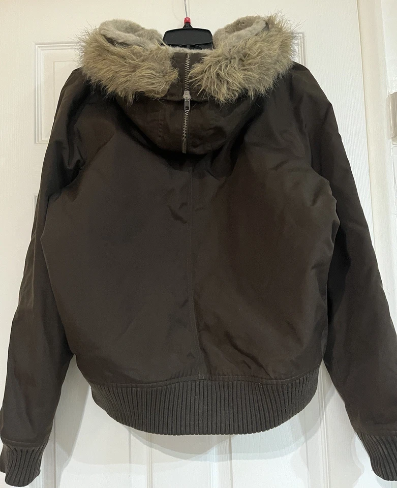 Woolrich Mens Brown Bomber Hooded Jacket with real Fur Size L / Large - Image 4 of 4