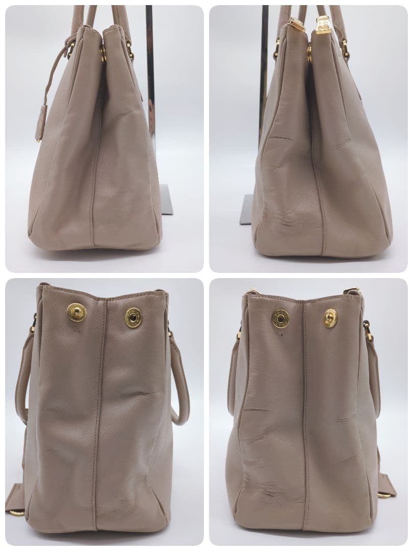 PRADA Galleria Logo 2Way Hand Bag Tote Saffiano Leather Pink Beige w/ Crochet thumbnail 7