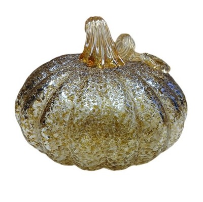 Glass Pumpkin Amber Tinted 4'' x 5'' Curly Stem Fall Harvest Decor