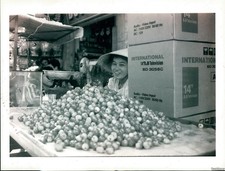 1994 Photo Bin Hoa Market Offers Fruit & Televisions Side By Side Vietnam 8X10