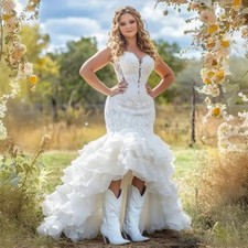 Luxury Mermaid Wedding Dresses Off Shoulder Lace Appliques High Low Bridal Gowns