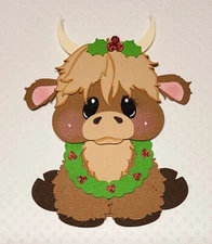 Christmas Hylander Cow. Scrapbook, Card Making Paper Piecing