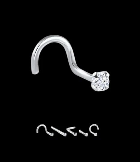 14K 18K 24K White Gold Nose Ring CorkScrew Right Nostril 1.5mm