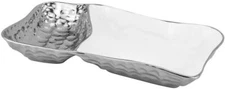Royalty Porcelain 2-Section White Chip and Dip Serving Platter (Silver)