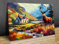 Scottish Stag abstract art mounted canvas print art ready to hang