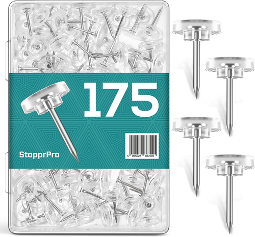 175 PCS Clear Thumb Tacks with Reusable Box - Push Pins for Bulletin Board, Post