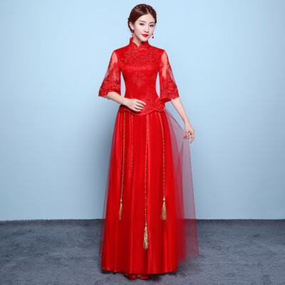 chinese bridal dress Red Silk Qipao Dress, Modern Wedding Cheongsam, Amelia