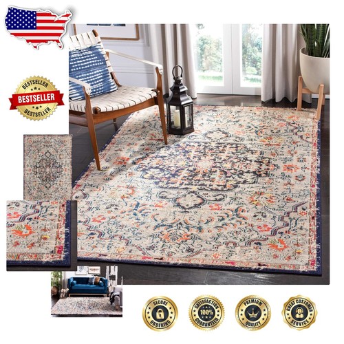 Durable Non-Shedding Area Rug 4' x 6' in Beige & Black Medallion Design