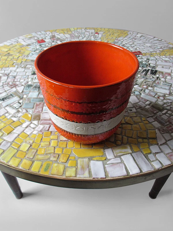 Aldo Londi Bitossi 1955 Italia mediados de siglo moderno arte naranja maceta de cerámica Foto 2 de 4