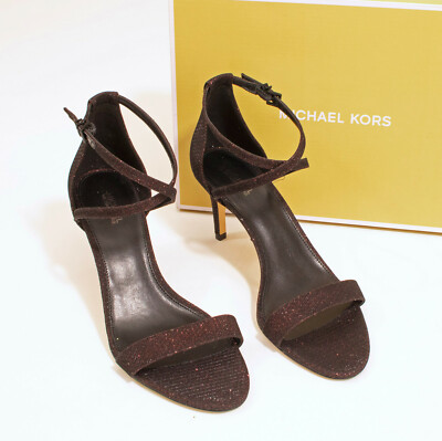 Michael Kors AVA Bronze Black Glitter Stiletto Sandals US-9M In Box