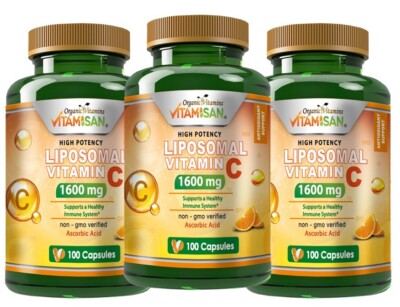 3 Pure Vitamin C 1600mg support immune System high quality 300 capsules ascorbic