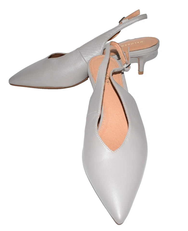 Halogen Gray Leather Pointed Toe Kitten Heel Slingback Pumps Size 6.5M NWOB - Image 4 of 4