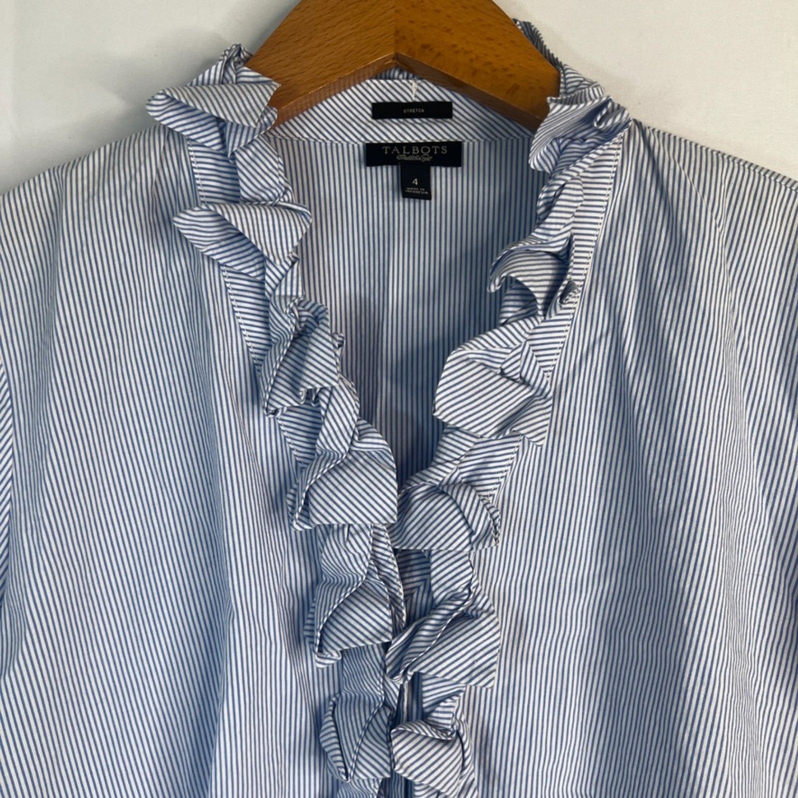 Talbots Pin Striped 3/4 Sleeve Ruffled Neckline B… - image 3