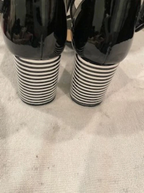 Sandalia china de lavandería "JODY" charol negro a rayas tacón bloque-7M-NUEVA EN CAJA Foto 4 de 4