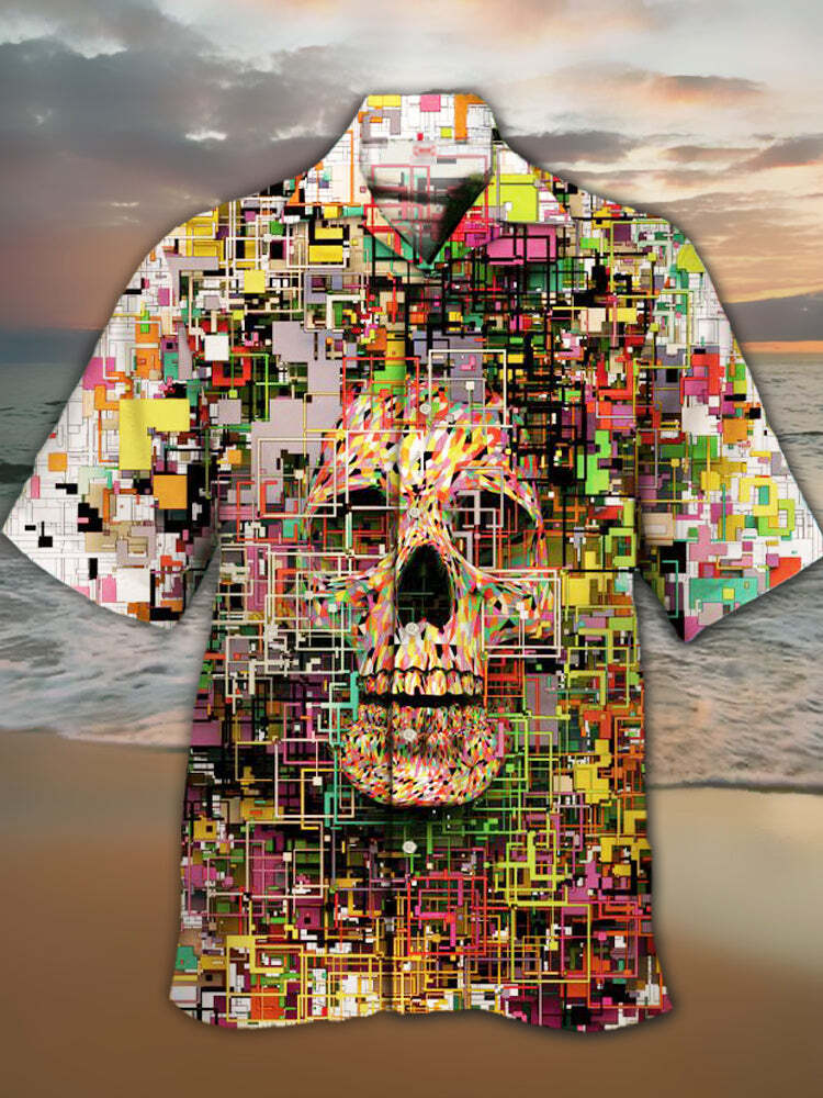 Skull Art Psychedelic Hippie Hawaiian Shirt with Cool Bold Design