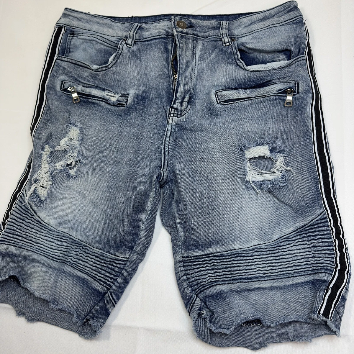 RUE 21 Premium Mens 34 Jean Shorts Supreme Flex Blue Distressed