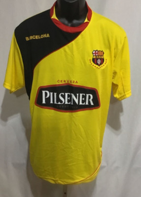 Yellow Cerveza Pilsen Barcelona Banco Pichincha Soccer Football Jersey Large