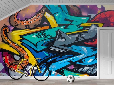 3D Octopus Number Text Graffiti Wallpaper Wall Murals Removable Wallpaper