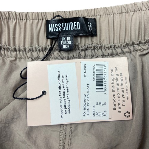 MissGuided Tonal Beige Mocha Drawstring Stretch Utility Shorts Size US 6 UK 10 - Picture 3 of 4