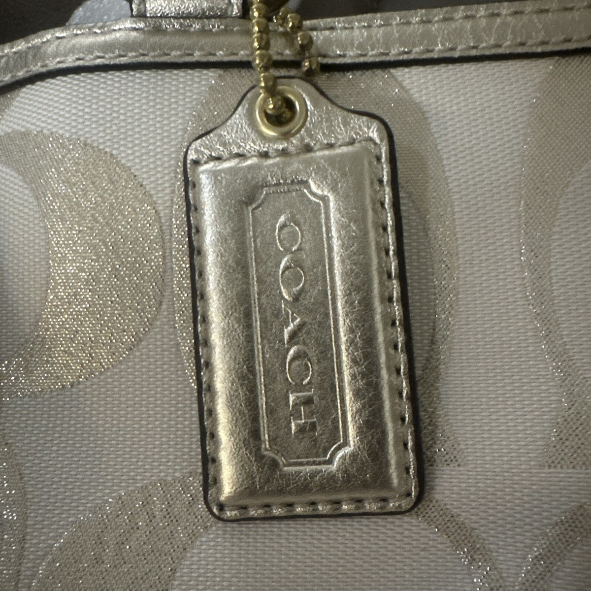 NWT Coach SOHO Signature Metallic Carryall Purse Bag Ivory