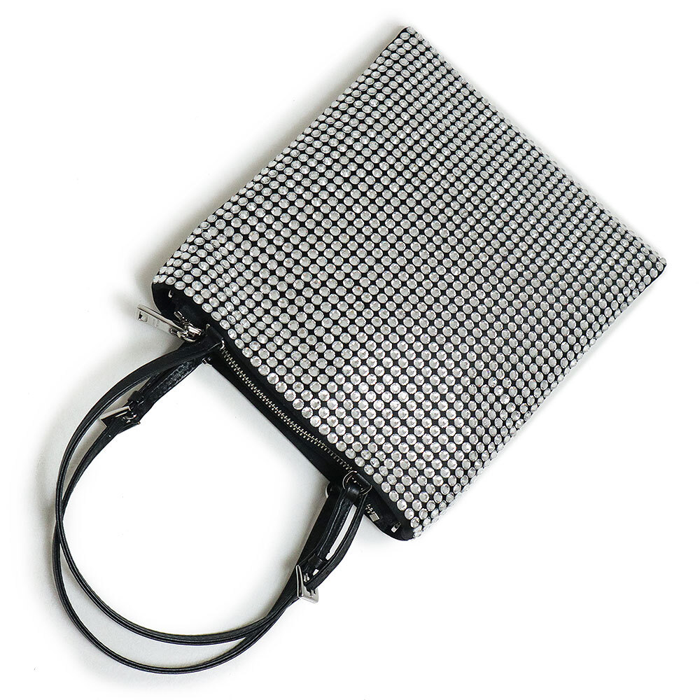 PRADA Triangle Chain Shoulder Bag Crystal & Satin & Leather