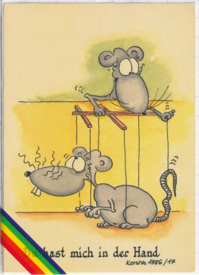 Kerstin's Dung Mice *Postcard* Vintage, You Got Me In Your Hand, 1986, Mice