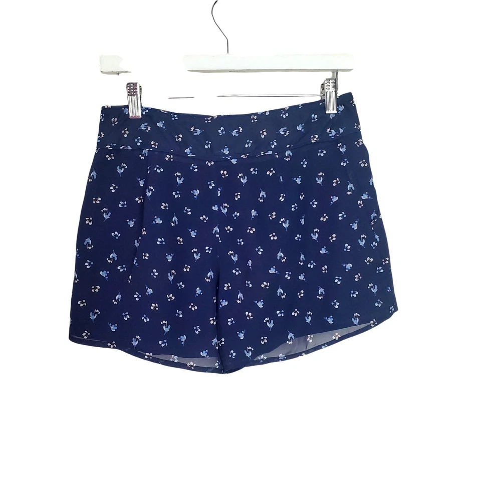 Pantalones Cortos para Mujer LC LAUREN CONRAD 2 Florales Azul Marino Transparente Gasa Tiro Alto Plisados Foto 2 de 4