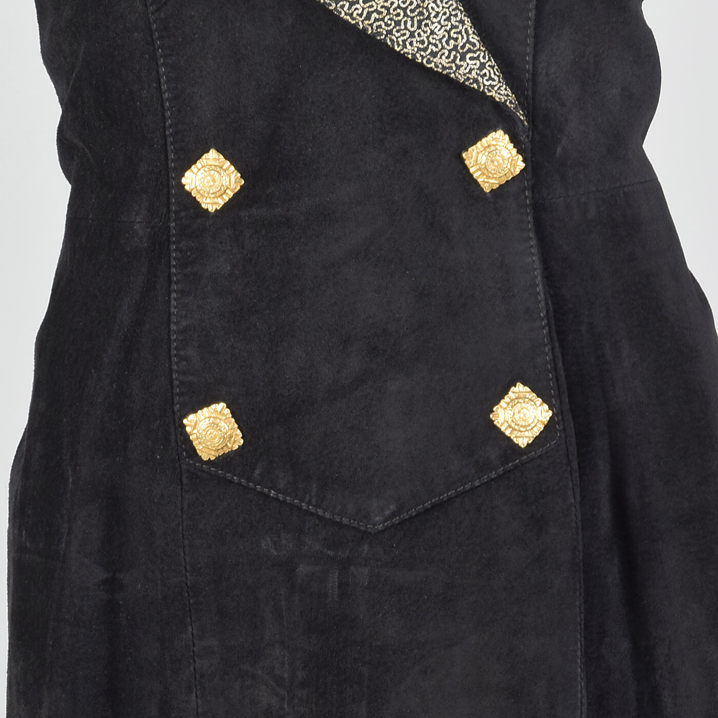 M 1980s Michael Hoban North Beach Leather Black Leather Dress Gold Details 80s image 6