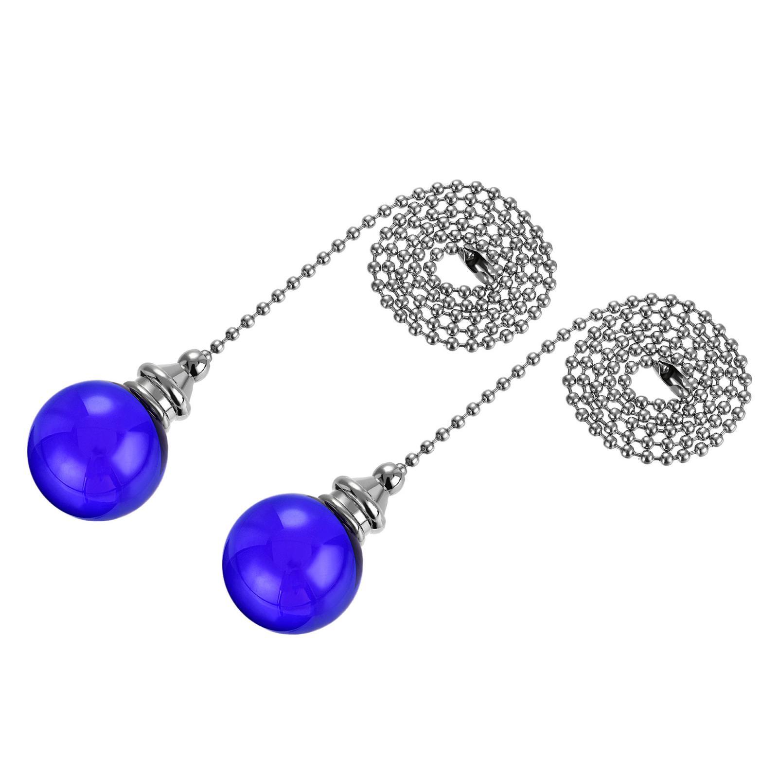 20 Inch Ceiling Fan Pull Chain with 30mm Blue Crystal Ball Pendant 2Pcs