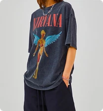 Nirvana In Utero T-Shirt Vintage OVERSIZE Reprint Acid Faded Black NWT