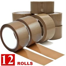 12 x Strong Brown Tape Buff Parcel Packing Tape 48MM X 66M Box Sealing Rolls