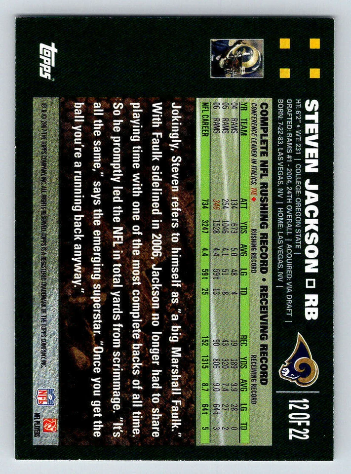 2007 Topps Turn Back The Clock #12 Steven Jackson (ref 186865) - Image 2 of 2