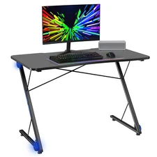 Goplus 43.5" Gaming Desk Z Shape Office PC Computer Desk with LED Lights Black