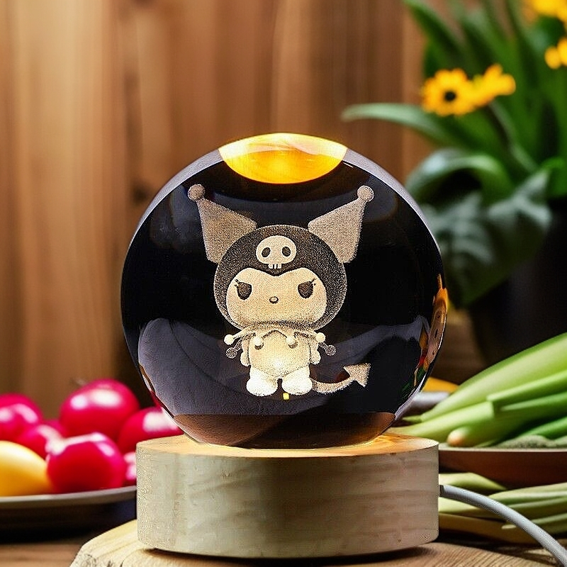 3D Carved Crystal Ball Night Light with Wooden Base – Kids Gift & Healing Decor