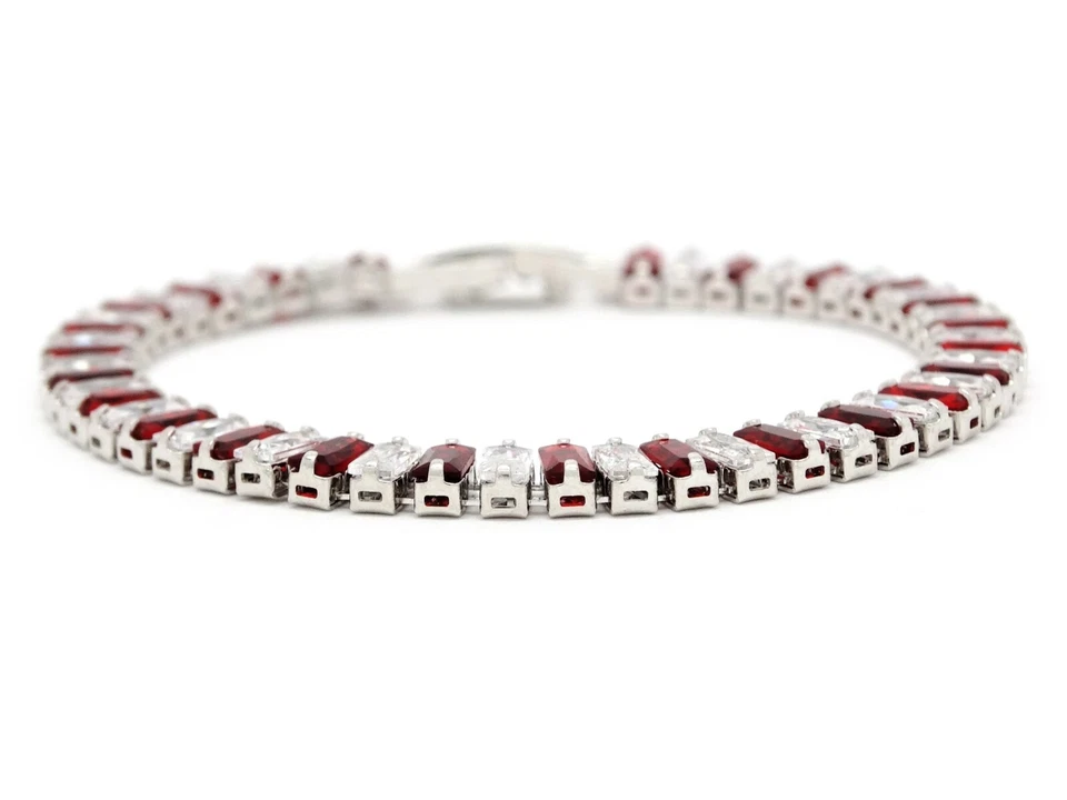 Bonita baguette roja y blanca piedras preciosas tenis para dama pulsera forma rectangular Foto 3 de 4