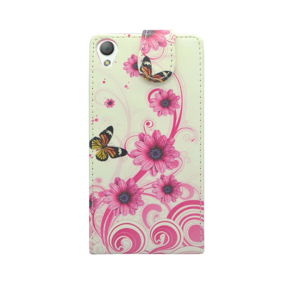 CASE FOR SONY XPERIA Z3 FLIP PU LEATHER WHITE PINK SWIRL FLOWER BUTTERFLY COVER - Image 3 of 4