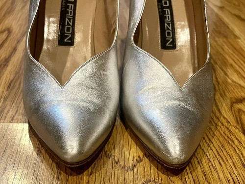 Vintage Maud Frizon Silver Pumps 3.5” Stiletto Heels Pointed Toe Size 36 - Picture 9 of 12