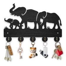 Wood Elephant Family Coat Rack 11.87.9inch Wild Animal Key Hangers for Wall G...