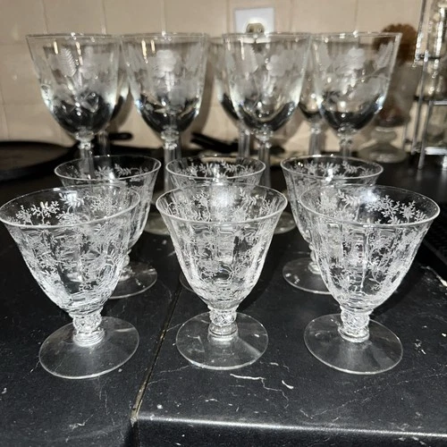 Fostoria Chintz Juice Stems Set of (6) 3 3/4” Tall oz Elegant Depression Glass