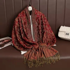 Luxury Burgundy Pashmina Shawl Printed Autumn Winter Scarf Wrap for Women