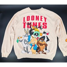 Looney Tunes Crewneck Sweatshirt Bugs Bunny Taz Daffy Bird Cartoon M Medium