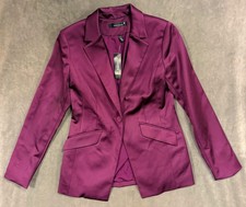 NEW WHITE HOUSE BLACK MARKET WHBM 220 PLUM NOIR SATIN ONE BUTTON BLAZER SZ 4