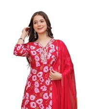 Women's Rayon Printed Straight Kurta with Pant  Dupatta Set