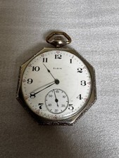 Art Deco 1917 Elgin Grade 345 Model 3 Pocket Watch 17 Jewels WGF Octagon Case